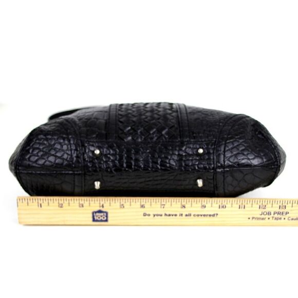 Elliott Lucca WOVEN BLACK GENUINE LEATHER CROCO PRINT SHOULDER BAG HANDBAG HOBO - Picture 12 of 15